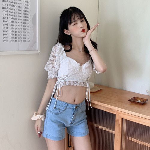 ✞ レースショートシャツブラウス レースアップ スクウェア ✞ゴスロリ SM ミリ 甘ロリ クラロリ 和ロリ エレガント 黒ロリ 姫ロリ 華ロリ BB-BB4580726