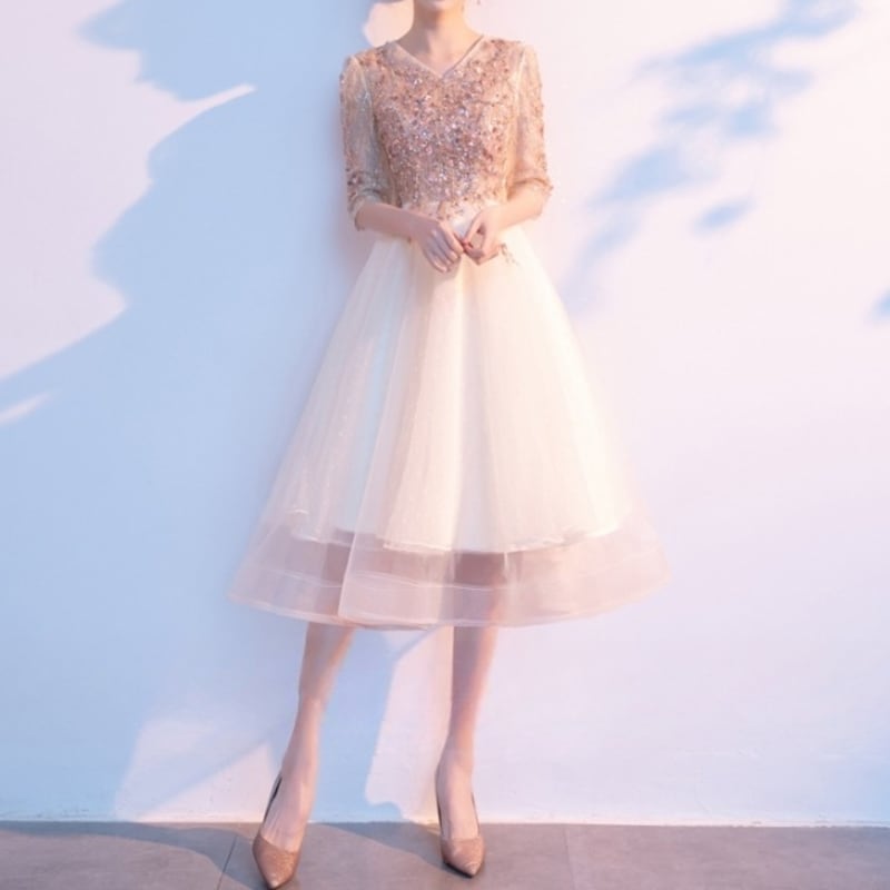 スパンコールカシュクールドレス D0156