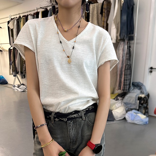 Simple V-Neck Short Sleeve T-Shirt S1881