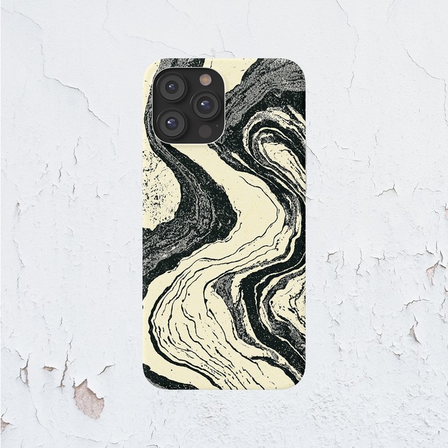 受注生産 iPhoneケース 黒と生成りの大胆な墨流し｜紙マーブリング MARB005D