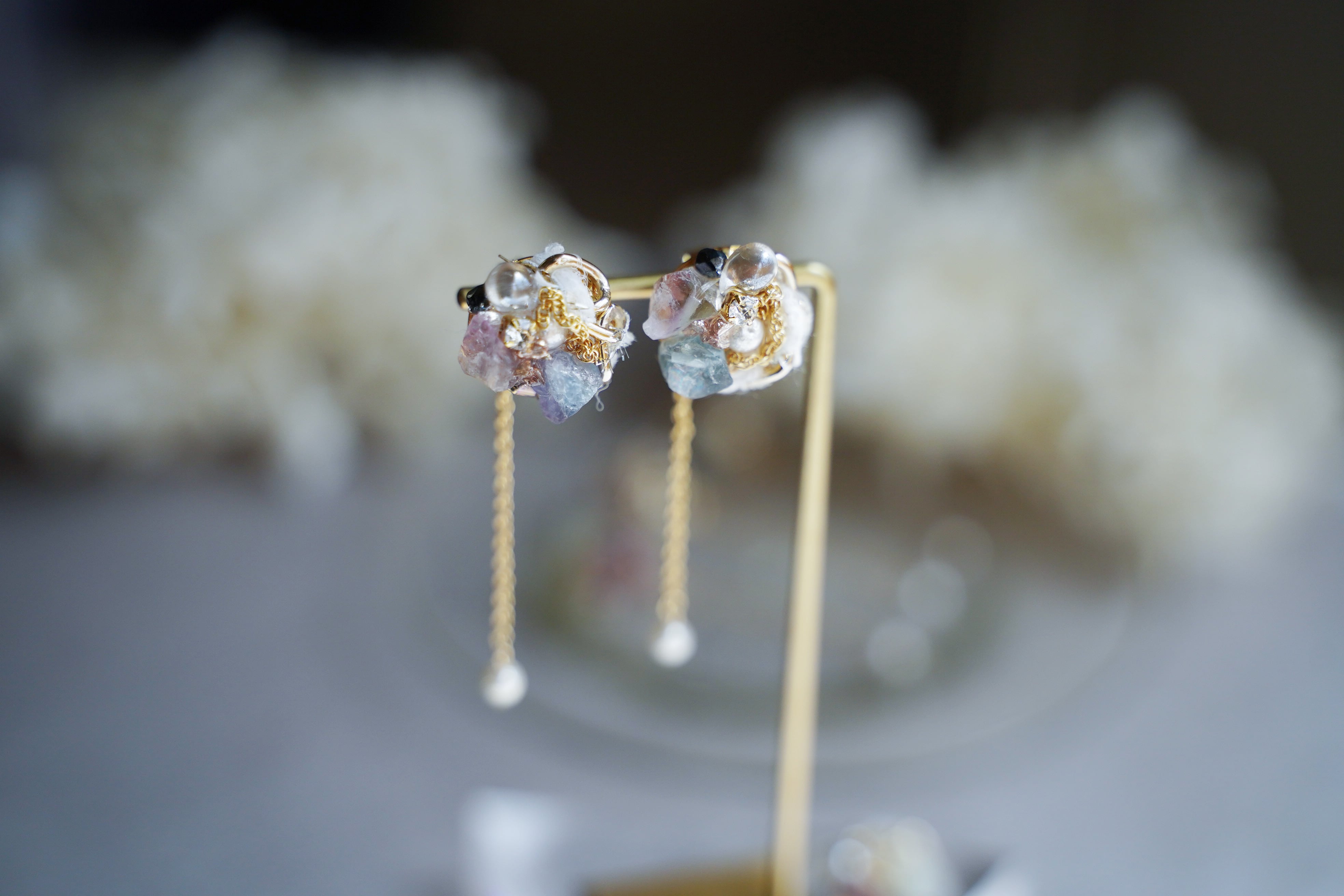 ✓数量限定【2way半貴石】アレルギー対応・デザインキャッチ・チタンピアス・スタッド ・シンプルピアス・軽くて可愛い・天然