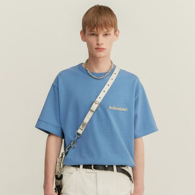 [ANDERSSON BELL] UNISEX FULL NAME LOGO HAND EMBROIDERY T-SHIRT (BLUE) 正規品  韓国 ブランド 韓国ファッション 半袖 T-シャツ