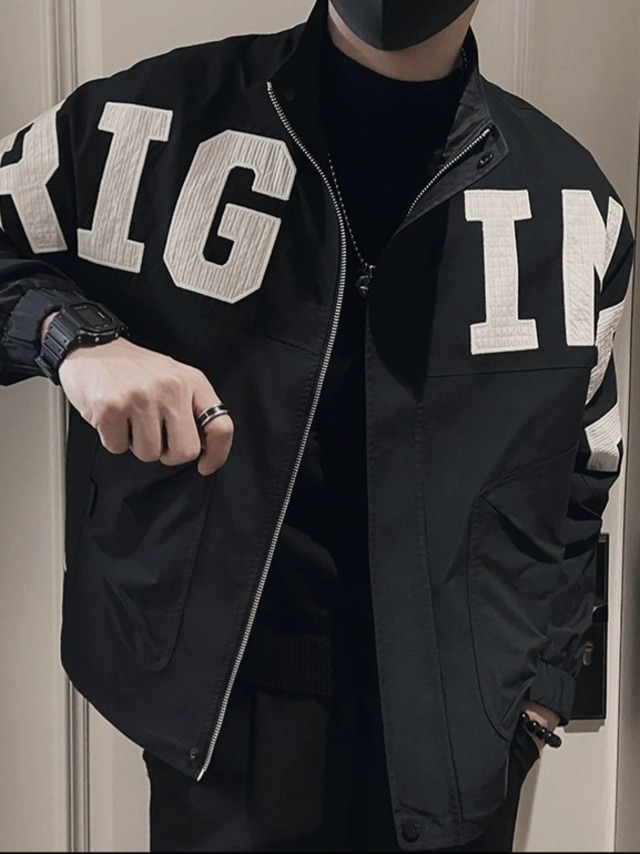 LOGO EMBROIDERED BLACK ZIP‐UP JACKET  K0096