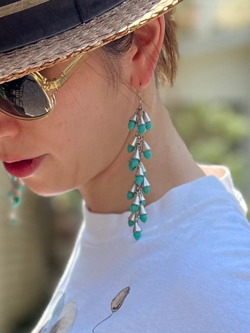 Vintage silver × turquoise long pierced earrings ( ヴィンテージ 