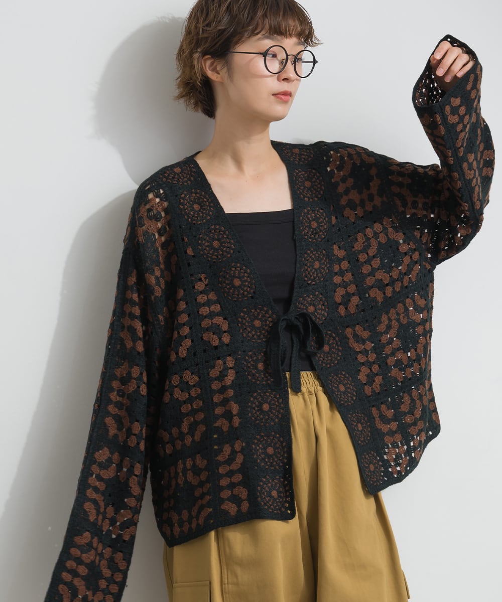 D262093 クロシェモチーフニットカーディガン / Crochet Motif Knit