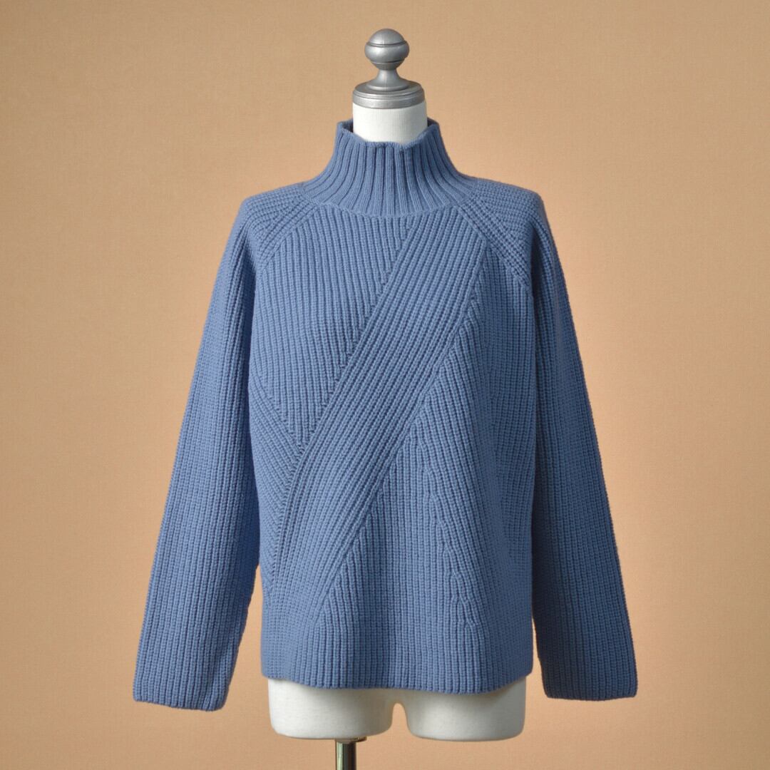 Sarahwear サラウエア ランダム畦編みニット・ブルーグレイ メリノウールを使って畦編みの編地を変えたモダンニット【送料無料】