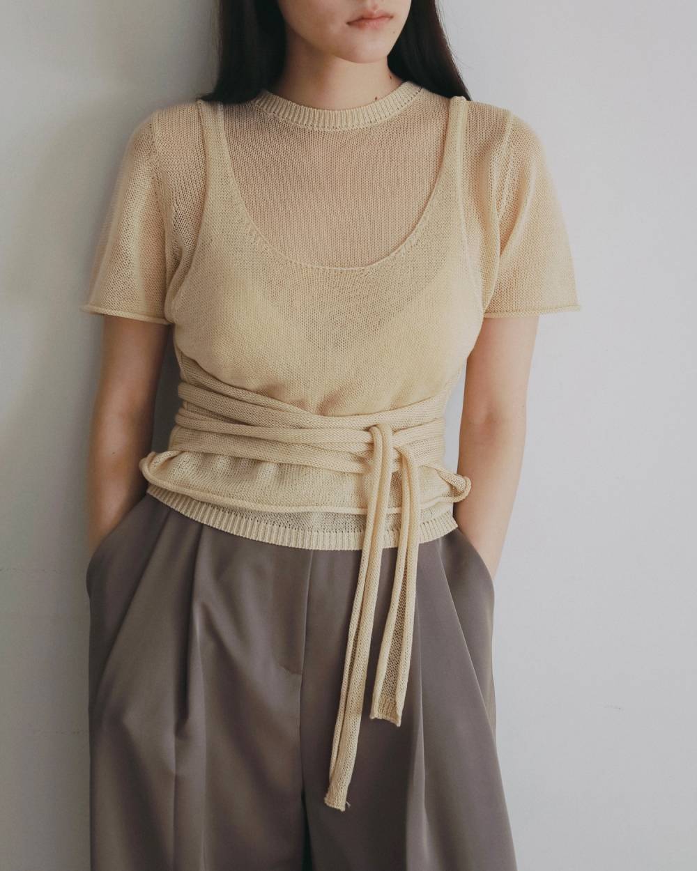 トップス anuke Wrapcami Layered Knit anuke】Wrapcami Layered Knit | LASHIC