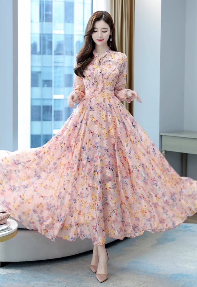 ドレス カラードレス ロングドレス Aラインドレス ワンピースドレス ワンピドレス ロング ロング丈 袖あり 長袖 Vネック Aライン ハイウエスト エレガント 大人可愛い 大人 上品 おしゃれ お洒落 レトロ 主役級 存在感 柄 花柄 小花柄 フラワー レディース 女性用 パーティー イベント ファッション コーデ スタイル インスタ映え 春 秋 二次会 2次会 お呼ばれ パーティー パーティ サイズ M L XL 2XL 3XL 4XL 黒 ブラック 赤 レッド 緑 グリーン 紫 パープル 黄色