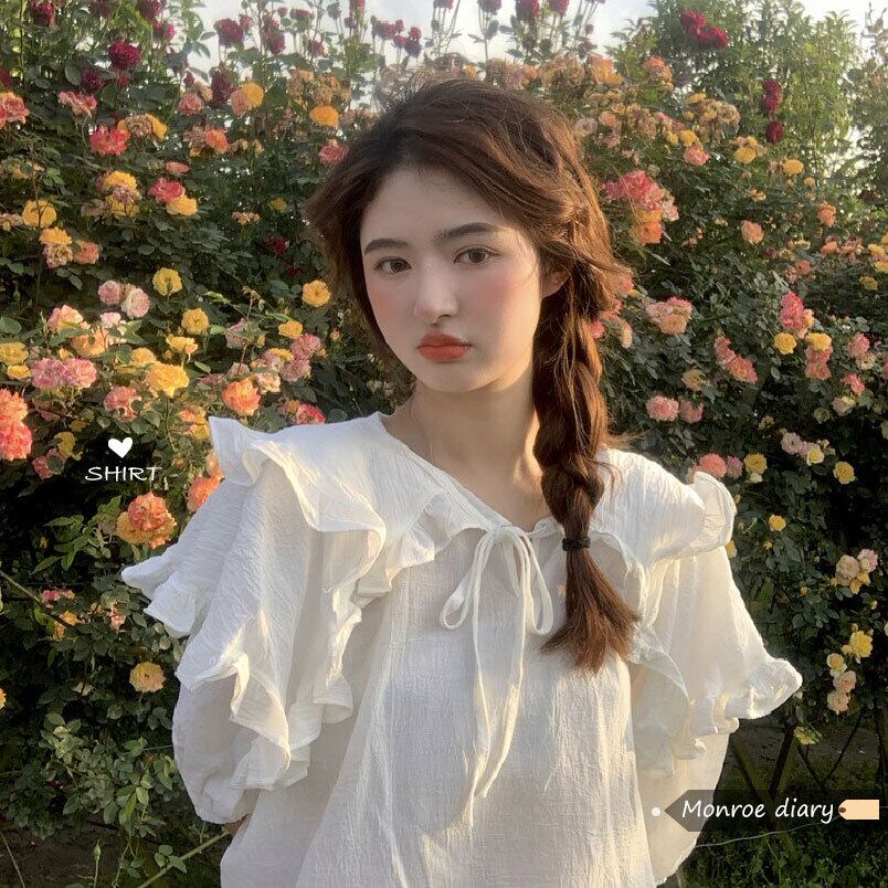 ホワイトシャツ サマートップス 大人ガーリー スウィート キュート カジュアル 夏物 モンロー50982438523