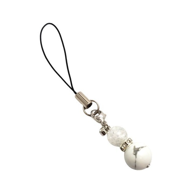 マグネサイト ストラップ ハウライト レインボークォーツ 水晶 天然石ストラップ パワーストーン ストラップ 携帯ストラップ 白いストラップ ハートチャーム付き スマホ お守り プレゼント ラッピング無料 メール便 送料無料