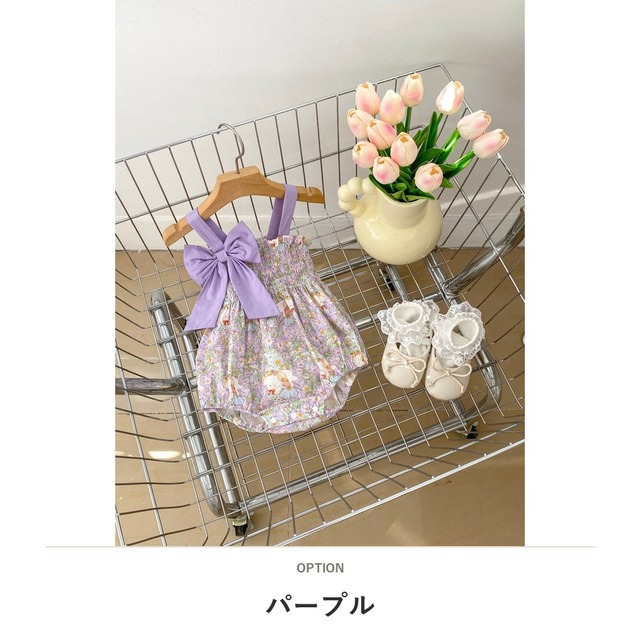 【BABY】うさぎフォレスト柄ビッグリボンロンパース - 2