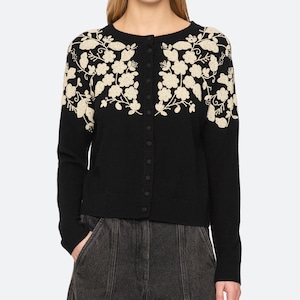 SEA NY SHILOH EMB L/SLV CARDIGAN BLACK