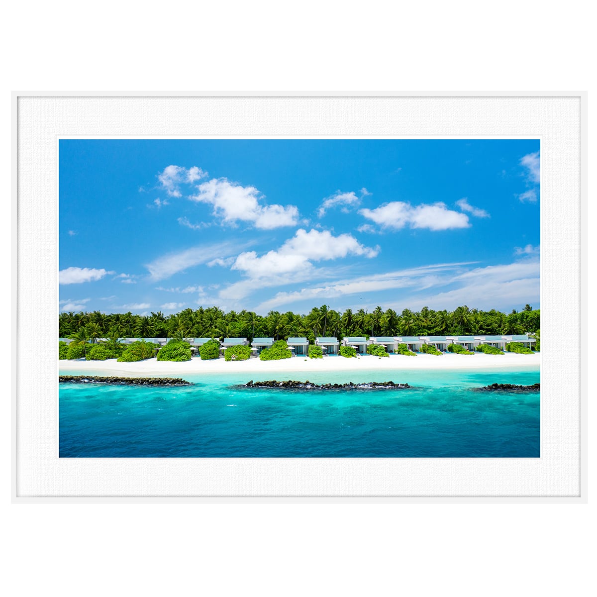 夏写真 モルディブ諸島ディガリ ラーの細いサンゴ礁 インテリアアートポスター額装 AS0325