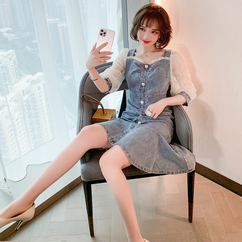 水玉メッシュスリーブドレス スプリングサマー 春物 夏物 ステッチ MIUCO60919582403