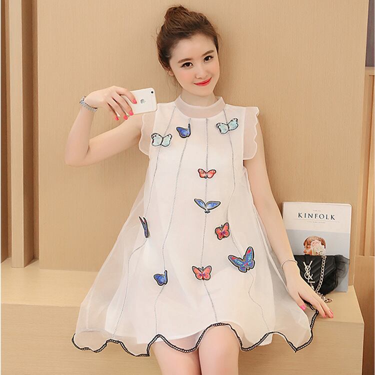 【新作】【送料無料】 マタニティドレス2019夏バージョンの新製品オーガンザ立体バタフライデコレーションルーズAラインプラスサイズマタニティドレス-アリババ 大きめサイズ サマー 夏物 expec275816643910