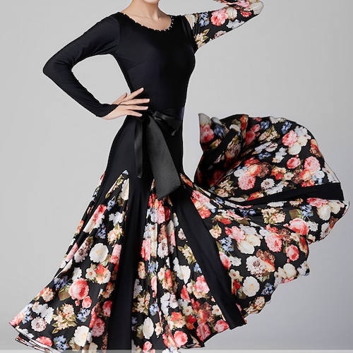 フラワープリントデザイン　ダンスドレス ( S~3 XL)　　　ds0390