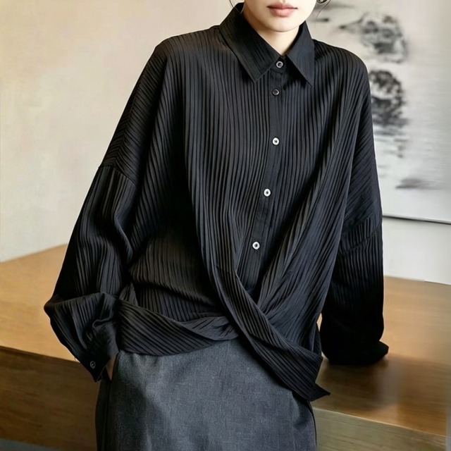 Twist pleated design shirt【2color】 C1632