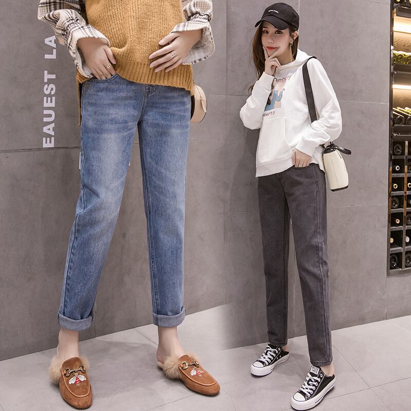 【新作】【送料無料】 1901＃秋冬デニムマタニティジーンズ調節可能なベリーストレートパンツ妊婦ゆったり妊娠パンツ オータム 秋物 ウィンター 冬物 アジャスタブル AL expec377050063924