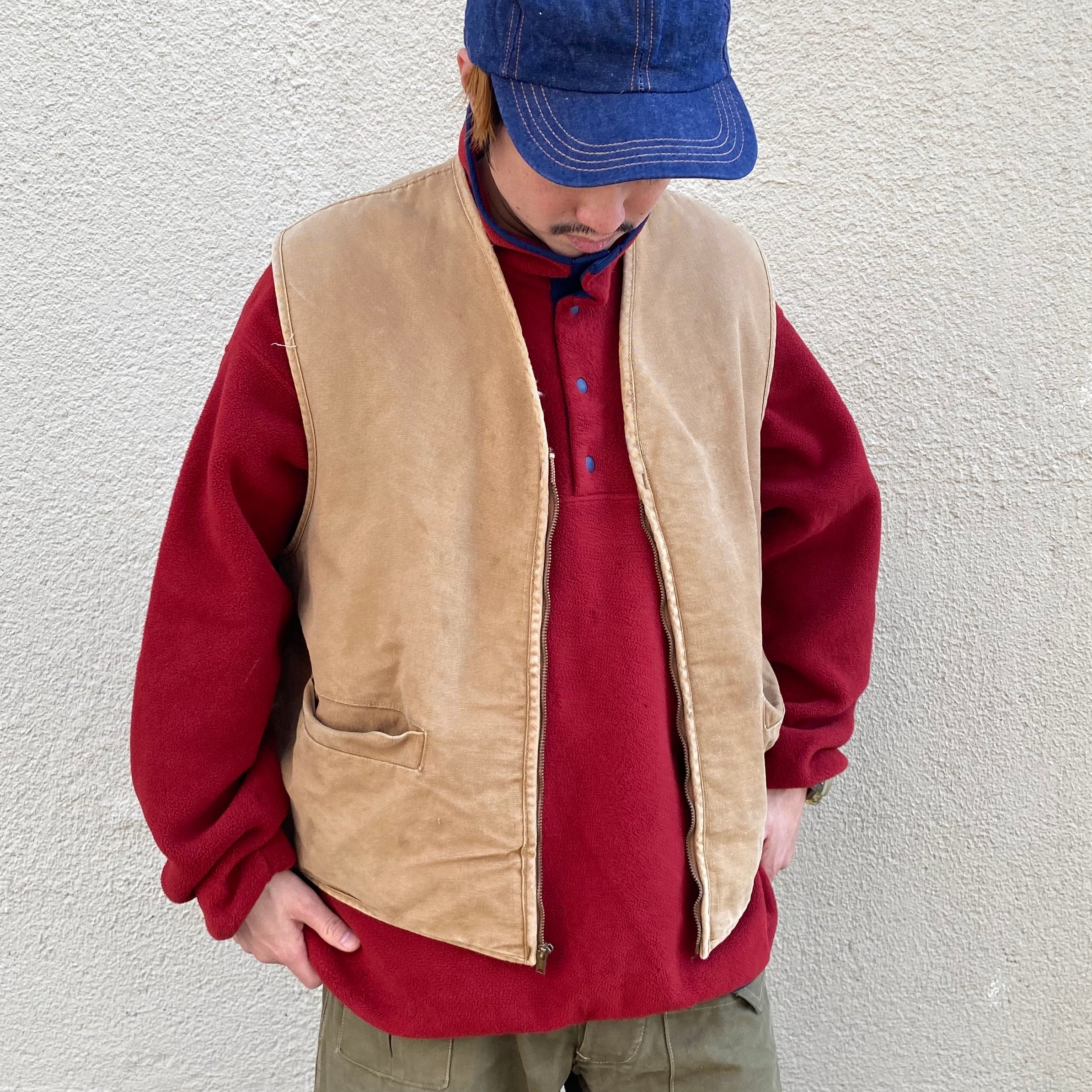 アメリカ製 Carhartt ダックベスト ボア 革タグ ネイビー M