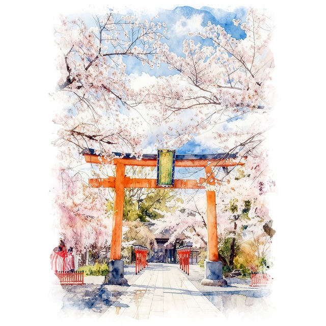 絵画 日本 春の京都府 伏見区の桜 風景画 インテリアアート額付き 水彩画・油絵風 WAT0182