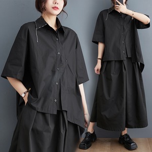 BLACK ASYMMETRIC DESIGN HALF SLEEVES SHIRT 1color M-7366
