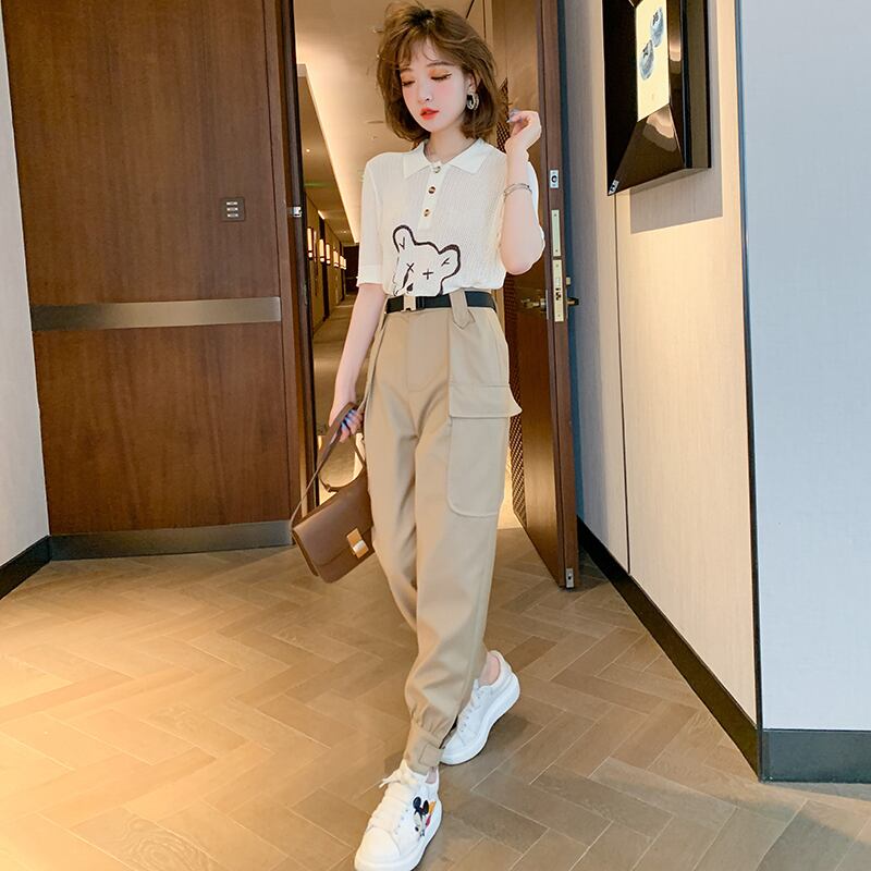 プリントニットTシャツ ウェストギャザーオーバーオール セット オータム 秋物 MIUCO419376218