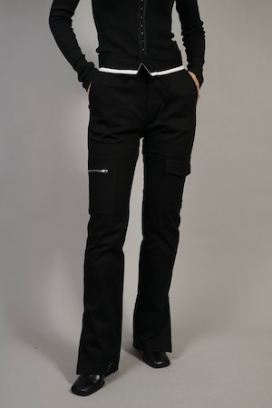 TURN BACK WAIST ZIP HEM PANTS   (BLACK) 2302-54-98