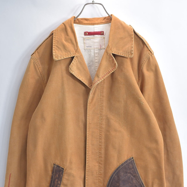 00s Levi's redloop リーバイス レッドループ アーキュエットステッチ レザーパッチワーク デザイン ダック地 ロングコート ショップコート キャメル ヴィンテージ ビンテージ 古着 メンズ Lサイズ