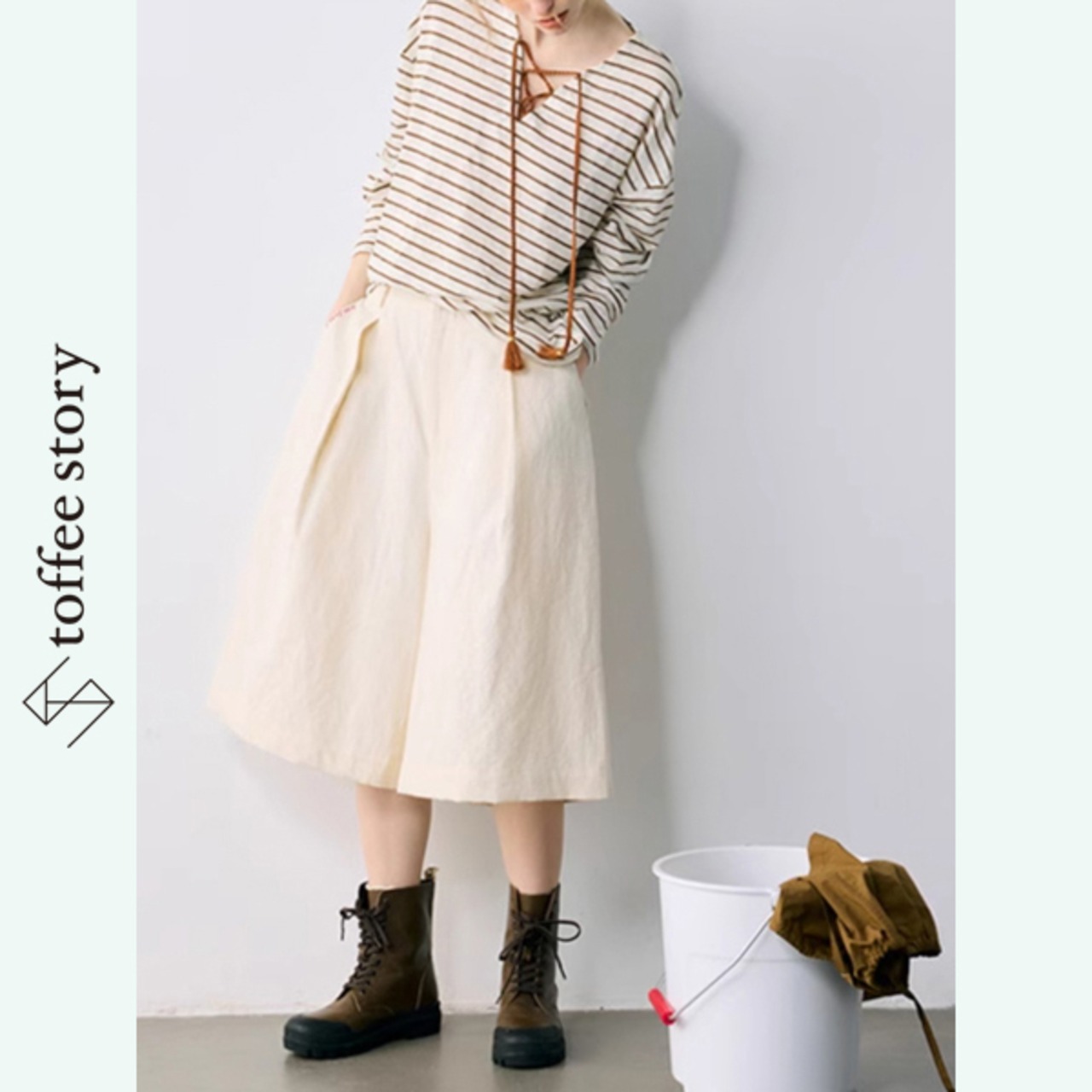 【2color】さり気ない刺繍をON♪上質コットン&リネンのハイウエスト七分丈パンツ《P0198》