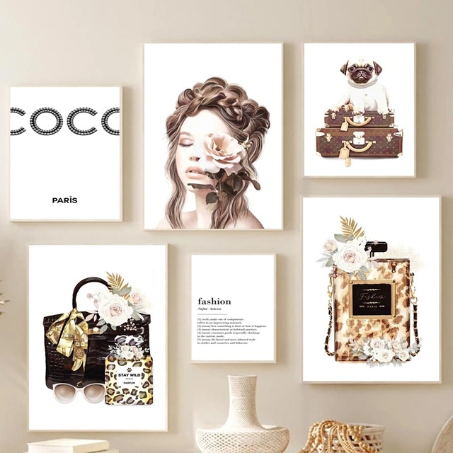 COCO beauty fragrance pug cotton canvas art poster | Romary