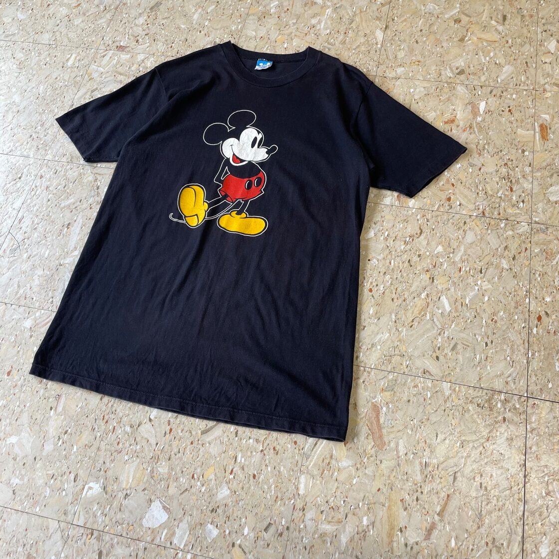 80s〜 【Disney】ディズニー ミッキーマウス 青タグ Tシャツ size.L