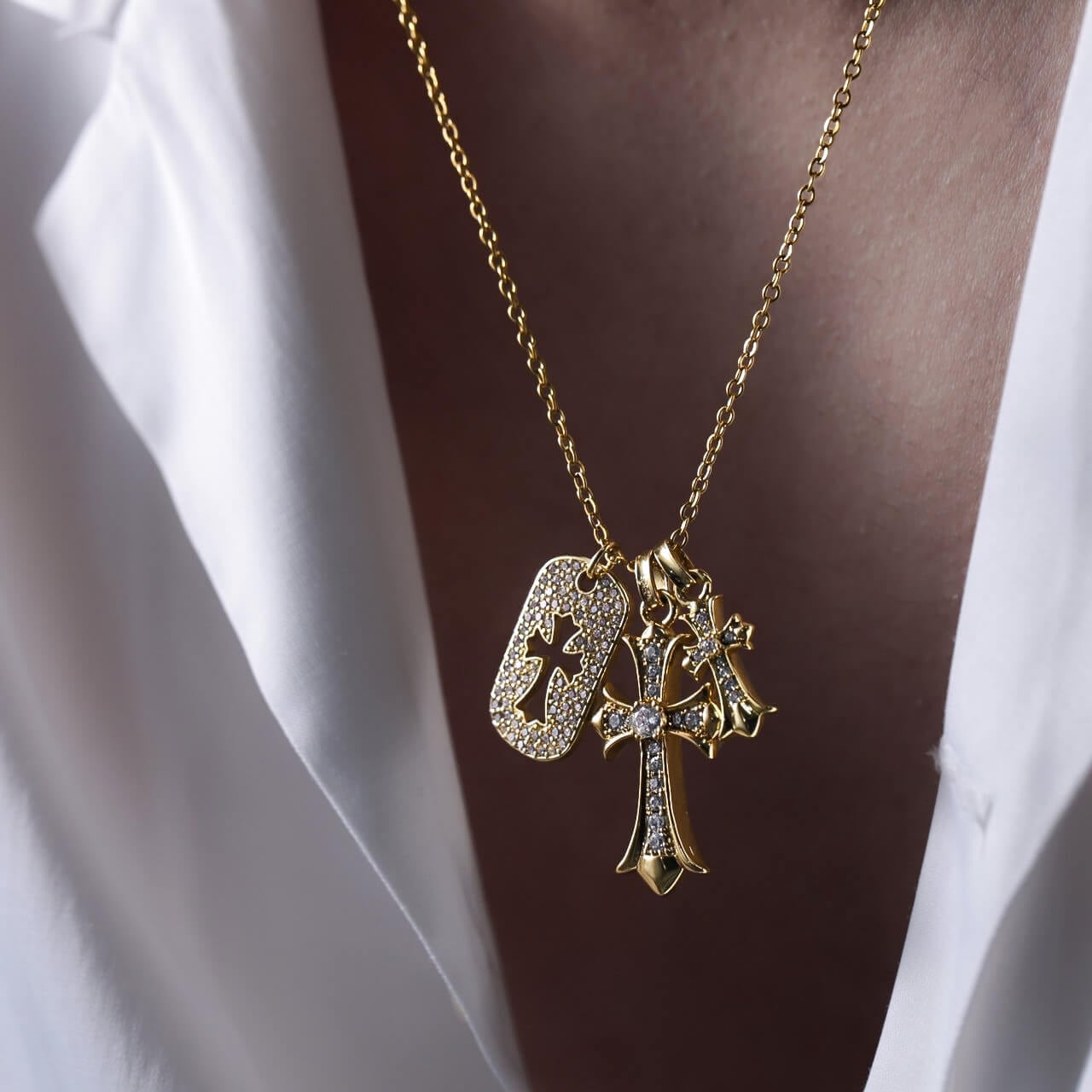 LUXURY CROSS SERIES- sield&double cross necklace VN7-109 | VERIELA