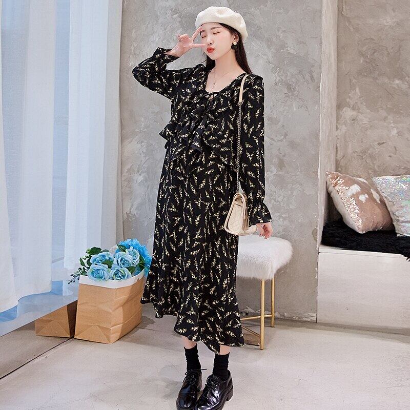 【新作】【送料無料】 マタニティドレスルーズスタイリッシュ春秋フローラルミッドロングドレス妊婦ママドレス スプリング 春物 オータム 秋物 花柄 AL expec34308110524