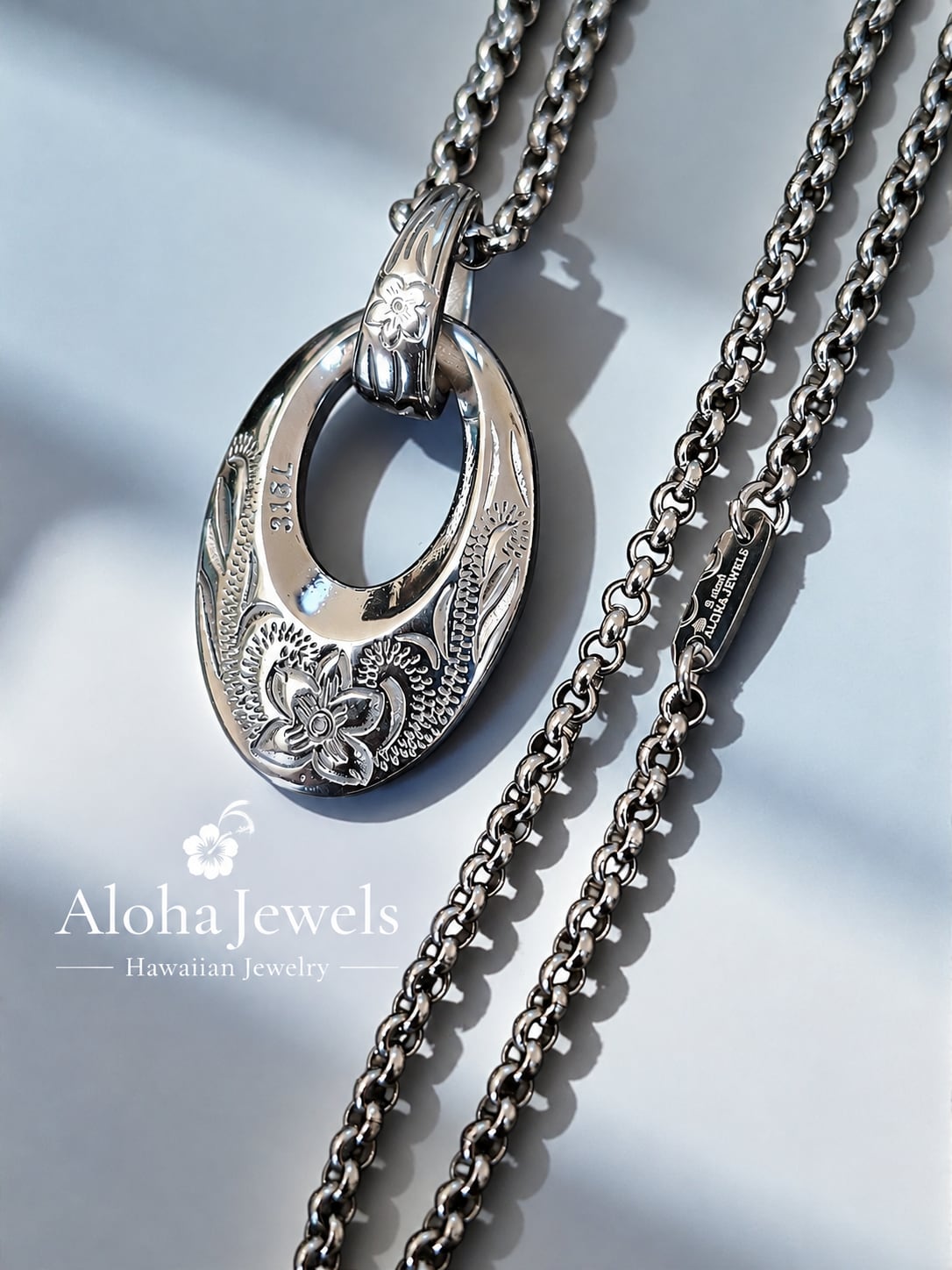 純銀 ハワイアンジュエリー サークルネックレス｜スクロール Lei Circle Necklace｜ハワイアンジュエリー リバーシブル サークル