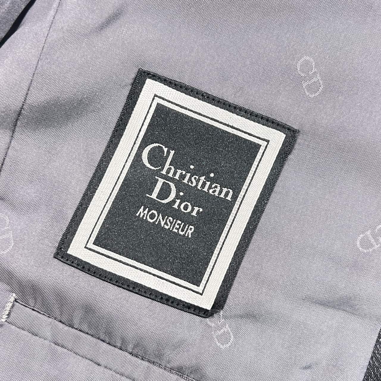 80s Christian Dior MONSIEUR クリスチャンディオール 刻印ボタン 2B テーラードジャケット 87-92-165/ダークグレー メンズ  ビンテージ