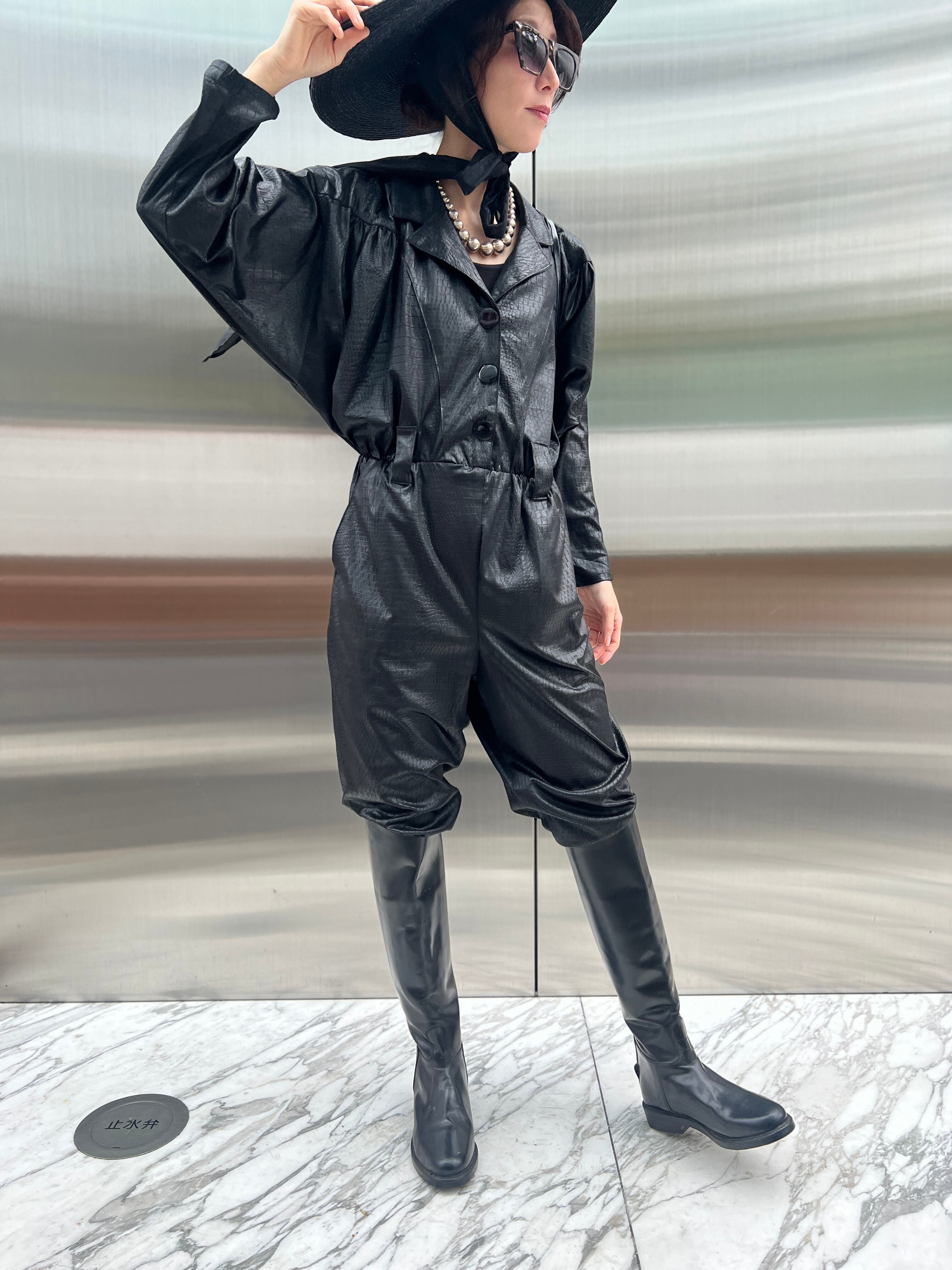 80s black × crocodile dolman sleeve jumpsuits