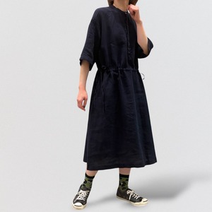 nume linen half-sleeve one piece with waist drawstring