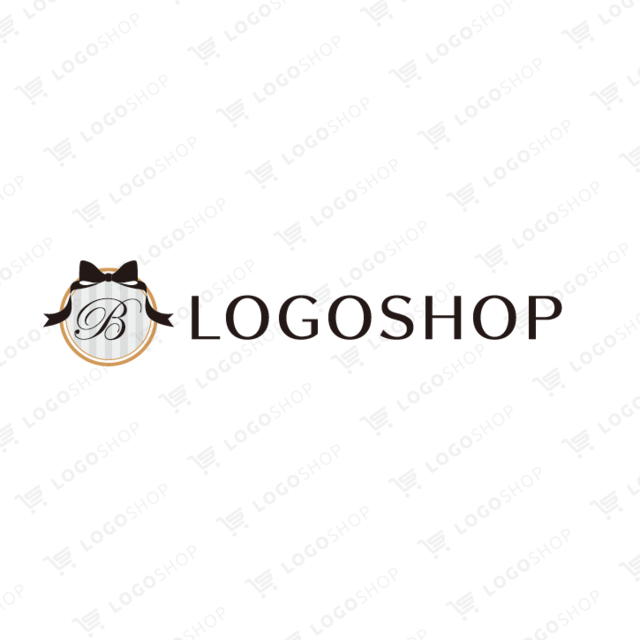 大きなリボンにガーリーな模様の丸b アルファベット B 円 楕円 丸 花 植物 飾り きれい 女性的 高級感 ゴージャス エレガント おしゃれ 美容 サロン クリニック 健康 医療 医院 病院 歯科 介護福祉 ショップ 店舗 ロゴ作成 購入 販売