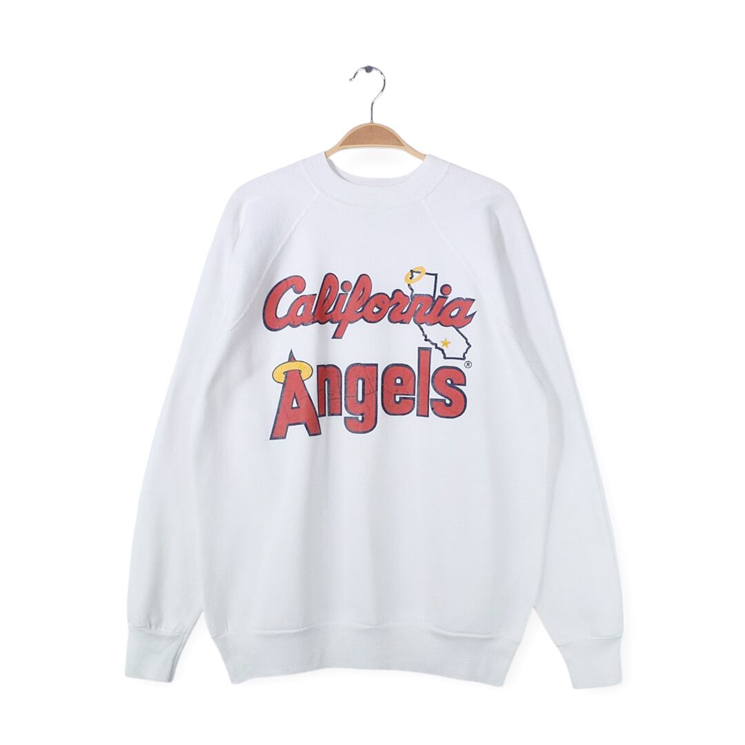 80s カリフォルニアエンジェルス USA製 ヴィンテージスウェット MLB 大リーグ スターター ホワイト STARTER メンズL 古着 @CF0887