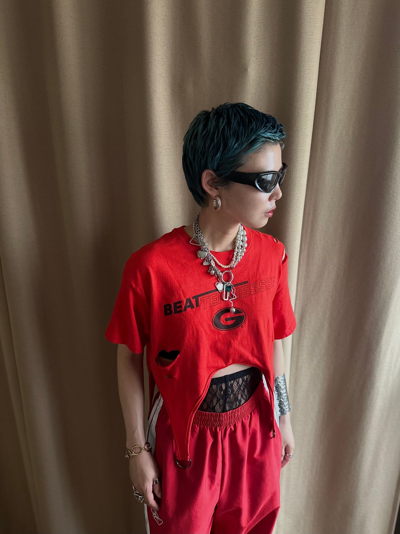 garter belt design red remake t shirt-4260-7