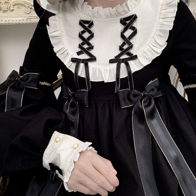 ゴスロリ レトロ ロリータ ワンピ 編み上げ フリル 病み可愛い 大きめ