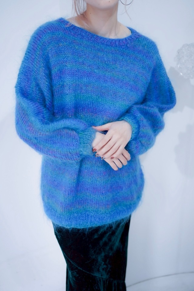 blue gradation mohair knit
