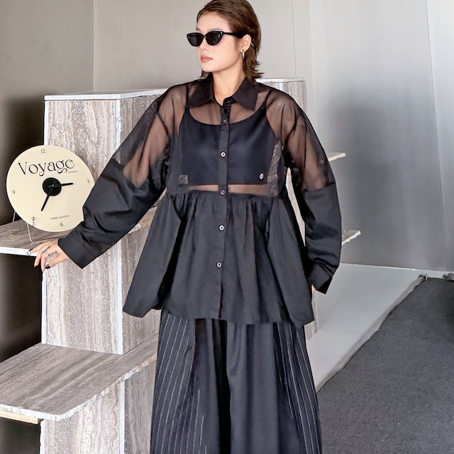 Mesh Paneled Peplum Shirt 01326