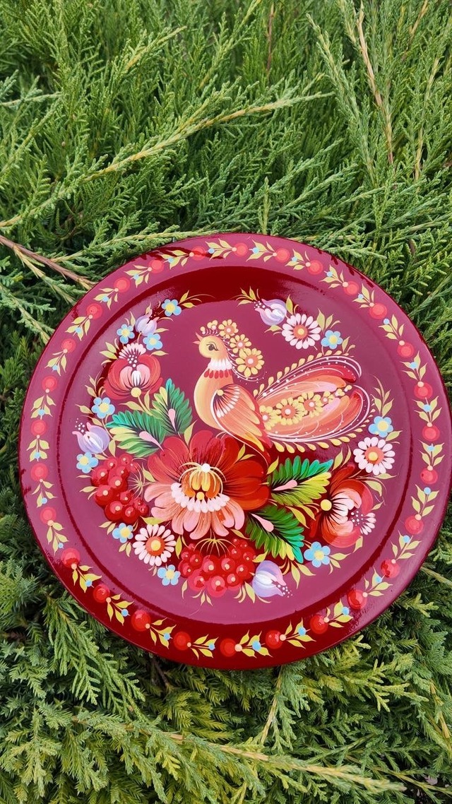 ペトリキウカ塗りのプレート （ティモシェンコ作）20cm