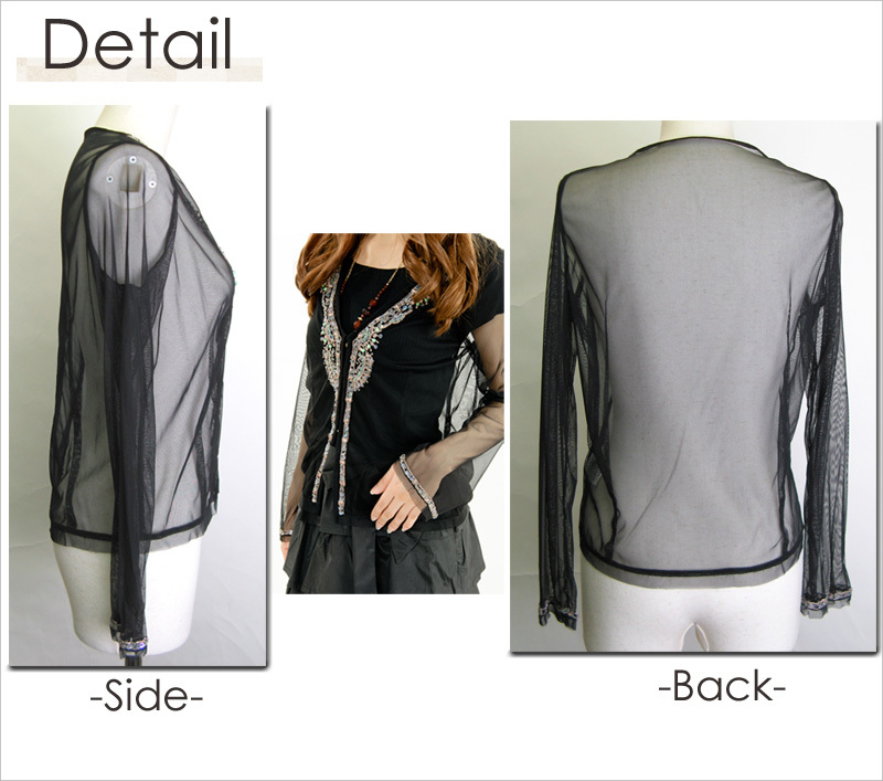 刺繍ビーズのエレ ガントカーディガン　薄手ボレロ 　ビジュー　パーティー　フォー マル