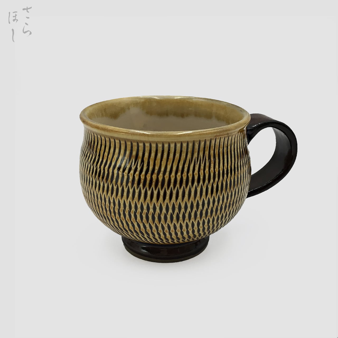 小鹿田焼 小袋窯 3寸マグカップ 飛びかんな 茶 口径約9cm 陶器 和食器