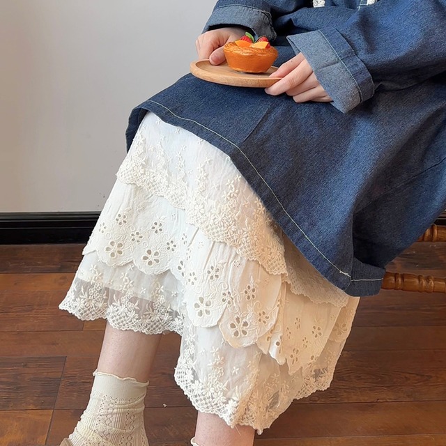 アイレット刺繍レイヤードティアードスカート W1199