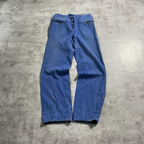40-50s フレンチワーク モールスキン ブルー パンツ W30 詳細写真2