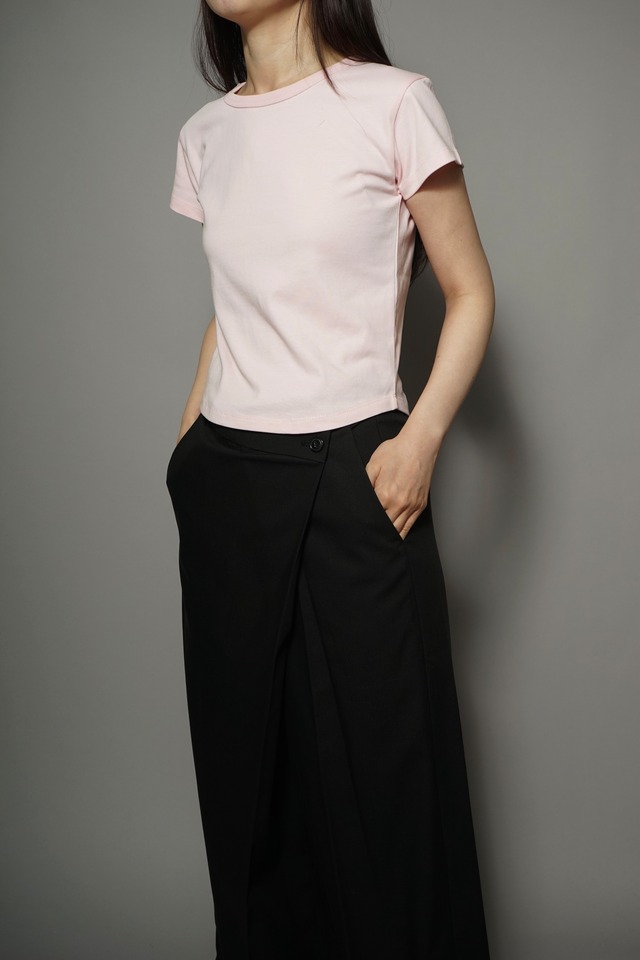 ROUND HEM CROPPED T-SHIRT   (PINK) 2402-21-812