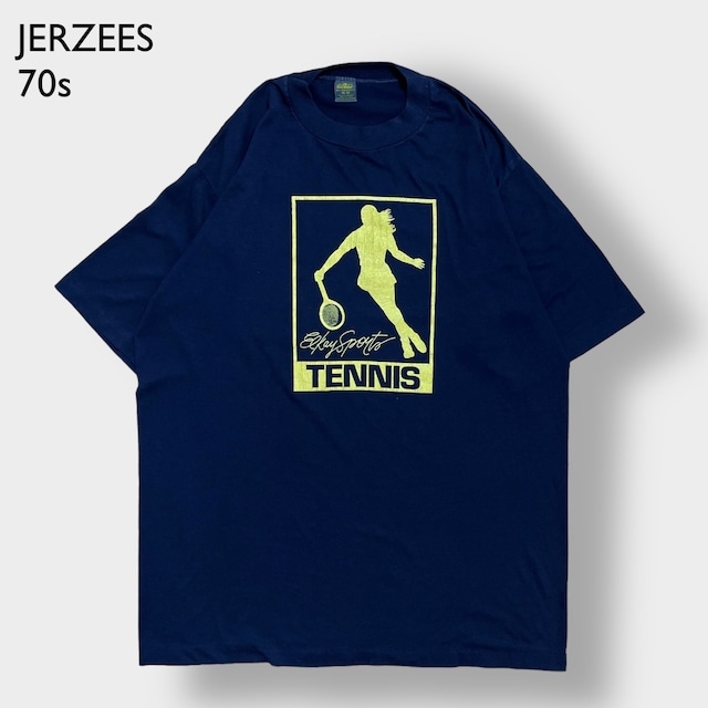 【JERZEES】70s USA製 初期タグ Tシャツ テニス シルエット バックプリント シングルステッチ X-LARGE ビッグサイズ ビンテージ ヴィンテージ 半袖 US古着